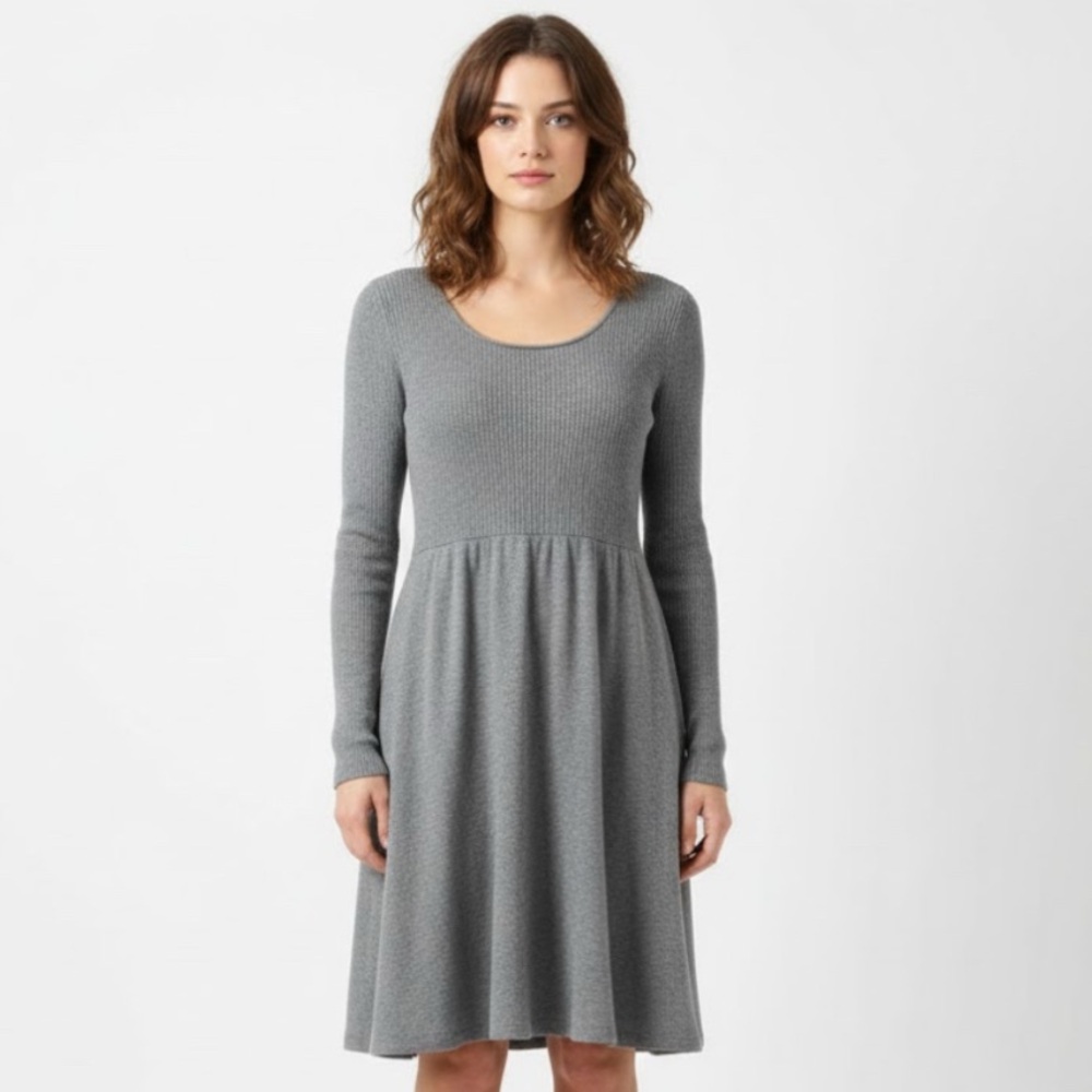 Soft Surroundings Gray Knit Cotton Cashmere Ribbed Waist Sweater Dress Size L